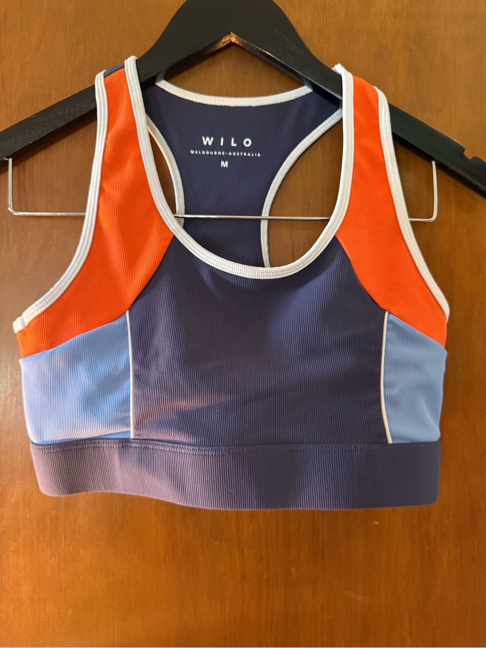 WILO Colorblock Racerback Sports Bra - Navy, Orange & Light Blue